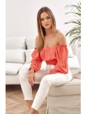 Kurze Korallenbluse mit Rüschen unten MP29390 – Online-Shop – Boutique